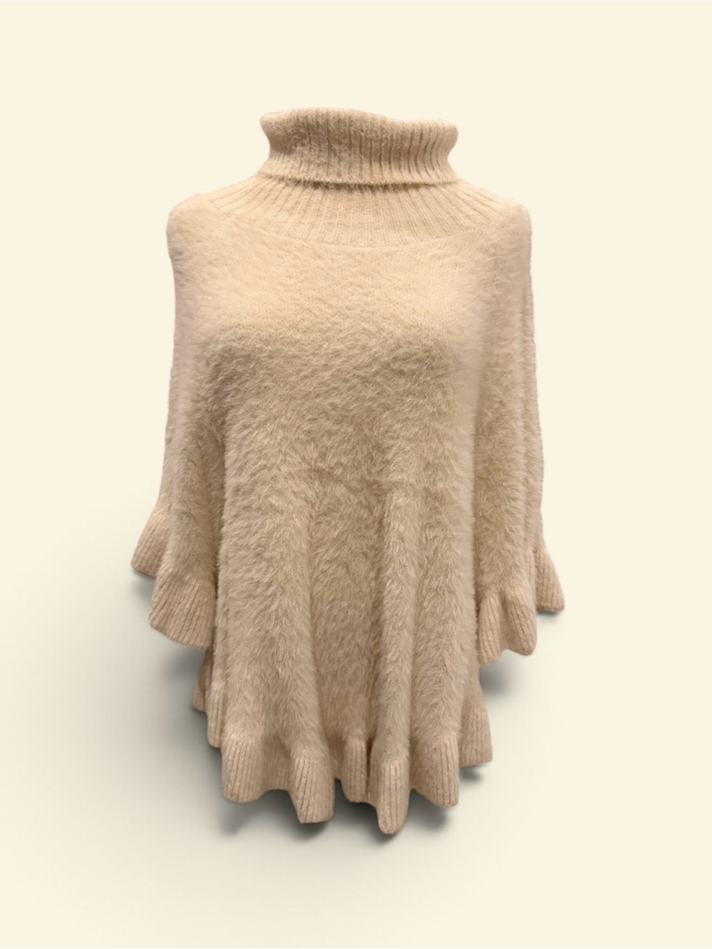 Plush Cream Turtleneck Poncho Sweater